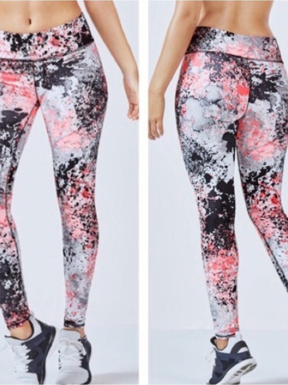 Fabletics Coral Pink and Black Abstract High-Rise Leggings